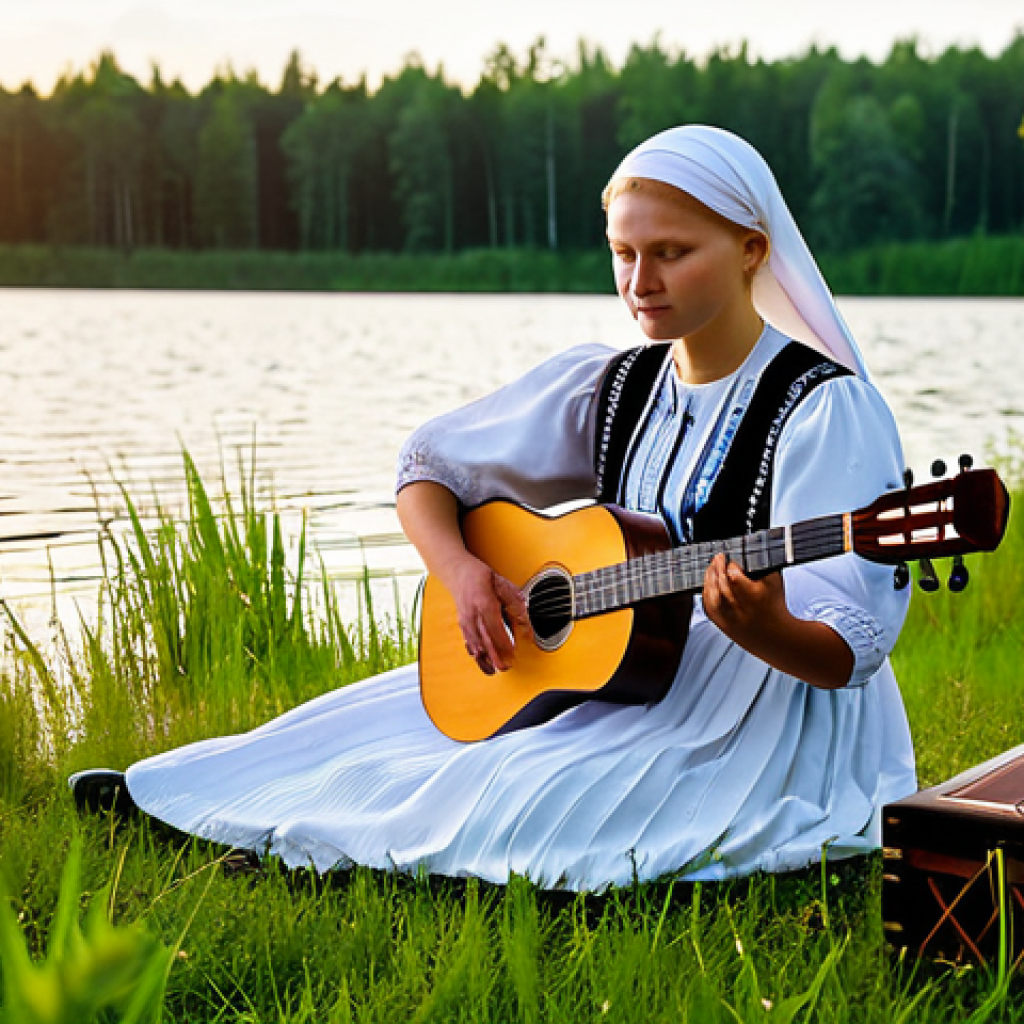 라트비아 전통 악기 - Kokle Performance**

"A serene scene of a traditional Latvian kokle player, dressed in modest tradit...