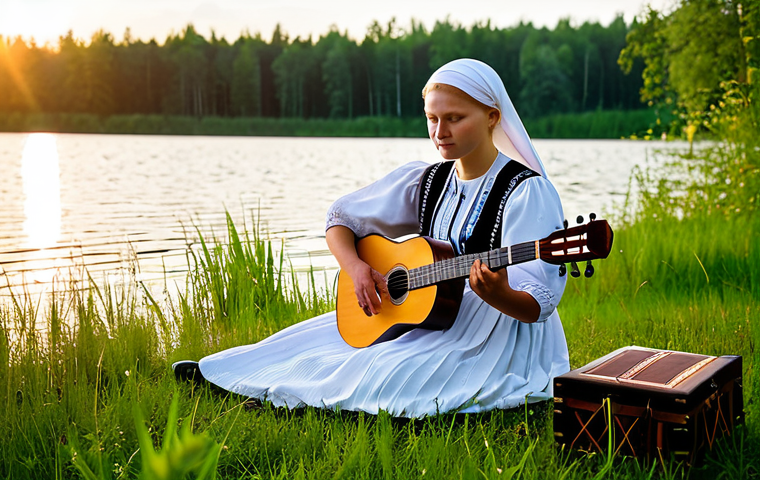 라트비아 전통 악기 - Kokle Performance**

"A serene scene of a traditional Latvian kokle player, dressed in modest tradit...