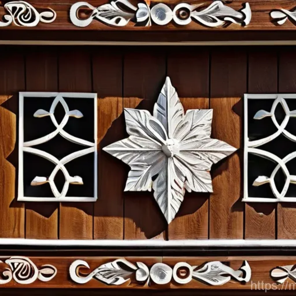 라트비아 전통 건축 양식 - **Prompt:** A close-up, highly detailed shot of a section of a traditional Latvian wooden house. Foc...