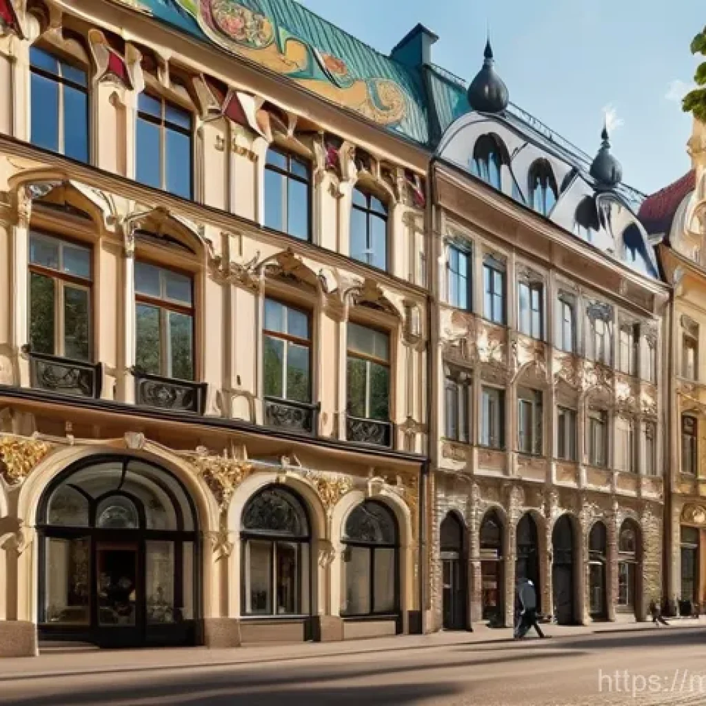 라트비아에서 발생한 주요 사건사고 - **Prompt:** A vibrant street scene in Riga, Latvia, showcasing a majestic Art Nouveau building. The ...